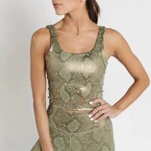 NEW IVL Collective Golden Metallic Snake Crop Workout Tank Top Oil Green Sz. 2